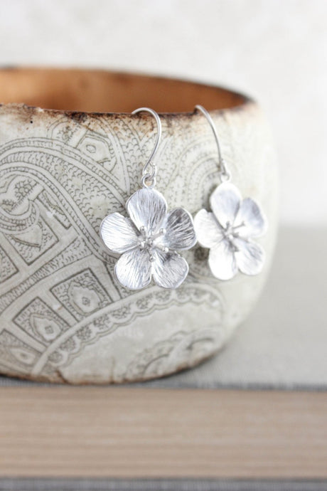 Cherry Blossom Earrings - Matte Silver Short