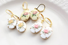Load image into Gallery viewer, Yellow Rose Earrings - Glass Cameo