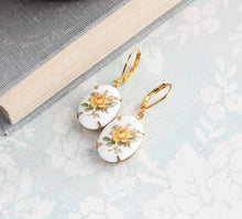 Load image into Gallery viewer, Yellow Rose Earrings - Glass Cameo