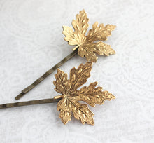 Load image into Gallery viewer, Maple Leaf Bobby Pins - Antiqued Gold