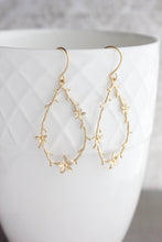 Load image into Gallery viewer, Twig and Flower Earrings - Matte Gold