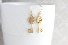 Load image into Gallery viewer, Gold Key Earrings