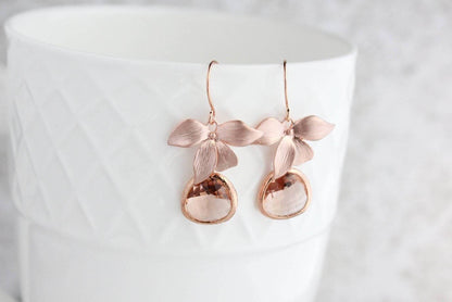 Rose Gold Orchid Earrings - Peach