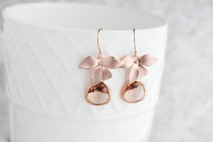 Rose Gold Orchid Earrings - Peach