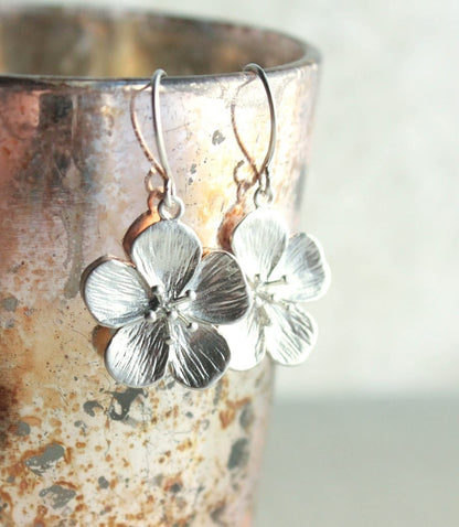 Cherry Blossom Earrings - Matte Silver
