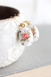 Pink Rose Earrings - Glass Cameo