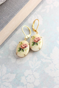 Red Rose Earrings - Glass Cameo