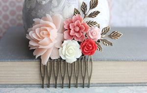 Blush and Coral Hair Comb - C1039