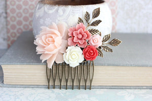 Blush and Coral Hair Comb - C1039