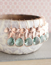 Load image into Gallery viewer, Rose Gold Orchid Earrings - Blue green