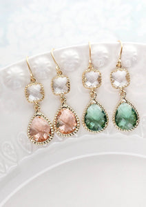 Sparkle Drop Earrings | Clear | Peach