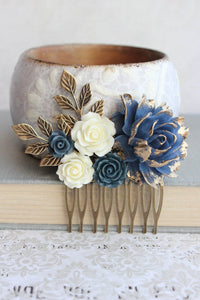 Navy and Gold Rose Comb - C1053