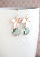 Load image into Gallery viewer, Rose Gold Orchid Earrings - Blue green