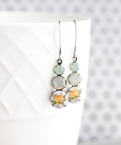 Yellow Rose Cameo Earrings
