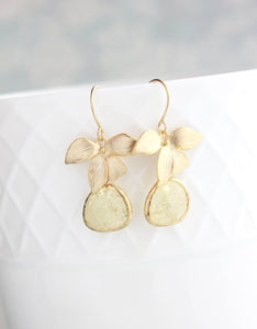 Gold Orchid Earrings - Yellow