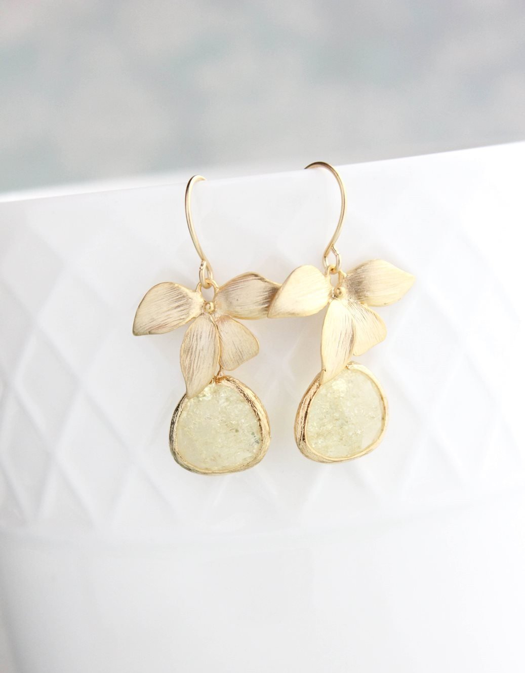 Gold Orchid Earrings - Yellow