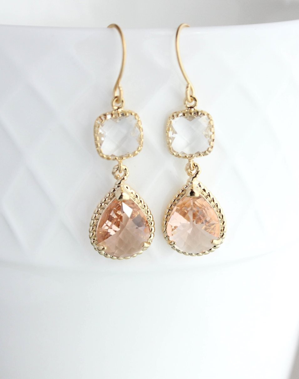Sparkle Drop Earrings | Clear | Peach