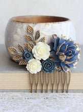 Load image into Gallery viewer, Navy and Gold Rose Comb - C1053