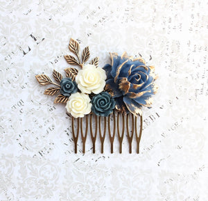 Navy and Gold Rose Comb - C1053