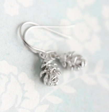 Tiny Silver Tree Cone Earrings (3 colors)