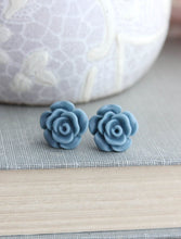 Load image into Gallery viewer, Rose Studs - Dusty Blue