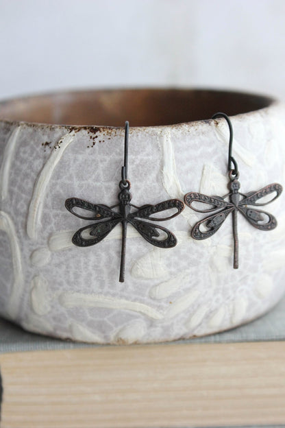 Dragonfly Earrings - Black Patina