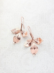 Three Leaf Branch Earrings - Rose Gold