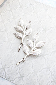 Branch Bobby Pins - Bright Silver Leaves (set of 2)