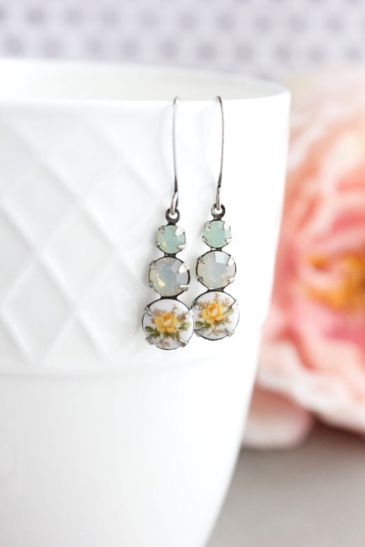 Yellow Rose Cameo Earrings