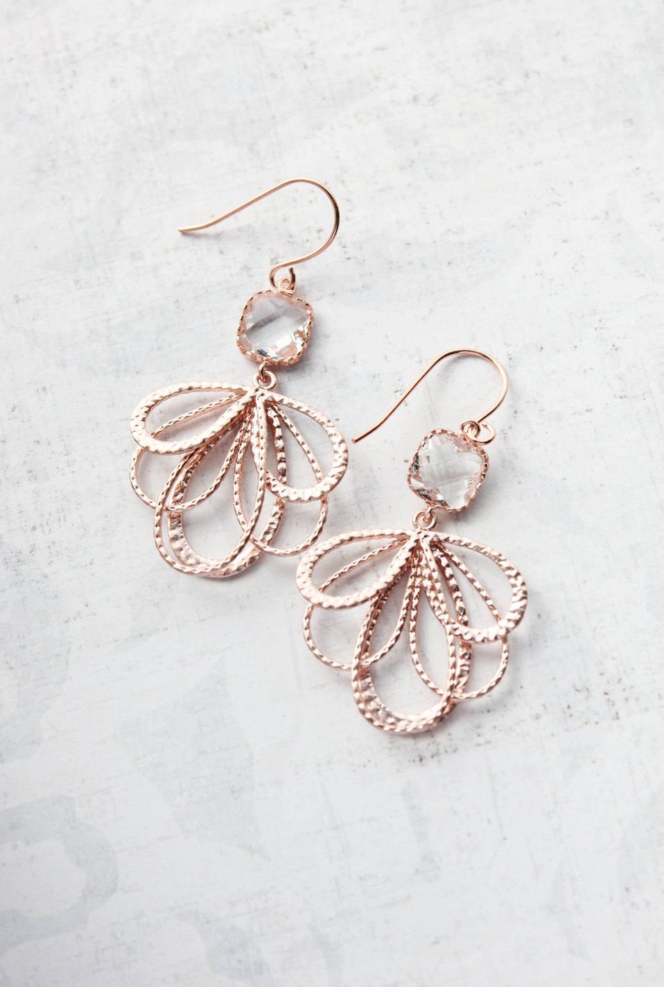 Rose Gold Loop Earrings - Clear Glass