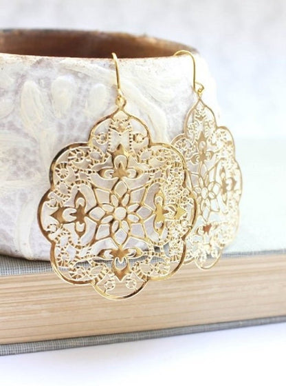 Lacy Filigree Earrings - Gold