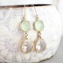 Load image into Gallery viewer, Sparkle Drop Earrings Gold | Mint | Clear