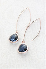 Load image into Gallery viewer, Long Rose Gold Earrings - Navy Blue