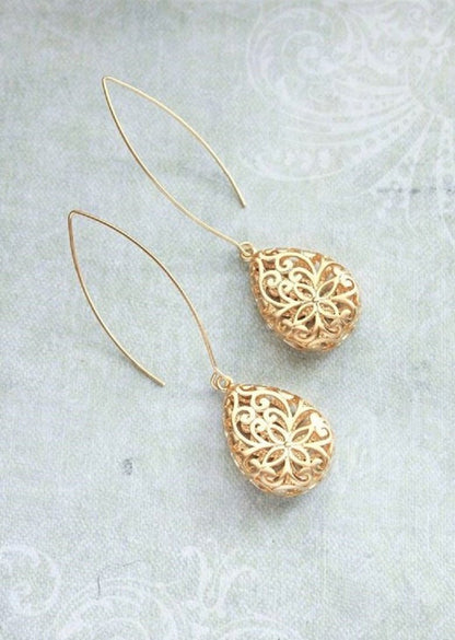 Long Filigree Teardrop Earrings