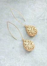 Load image into Gallery viewer, Long Filigree Teardrop Earrings
