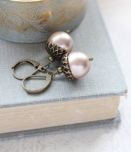 Pearl Acorn Earrings - Almond Blush