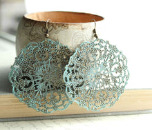 Load image into Gallery viewer, Big Lacy Filigree Earrings - Denim