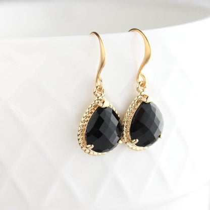 Black Glass Teardrop Earrings