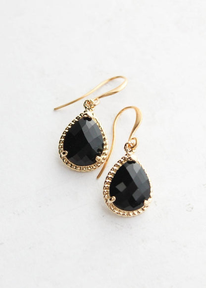 Black Glass Teardrop Earrings