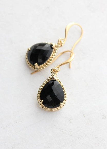 Black Glass Teardrop Earrings