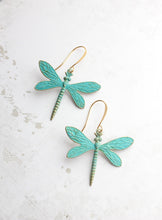 Load image into Gallery viewer, Dragonfly Earrings - Gold Brass