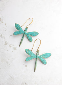 Dragonfly Earrings - Verdigris