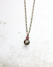Load image into Gallery viewer, Small Pendant Necklace | Pink Rose on Black