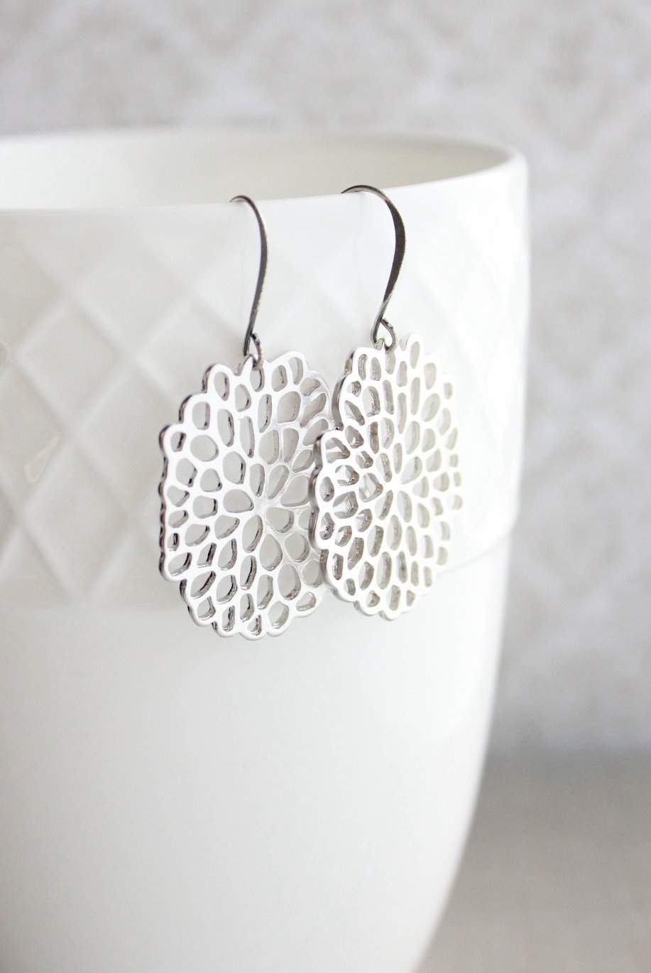 Silver Abstract Mum Earrings