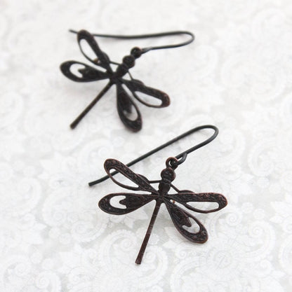 Dragonfly Earrings - Black Patina