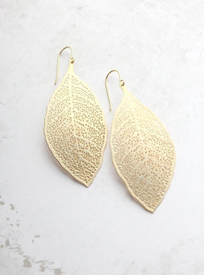 Big Leaf Earrings - matte silver rhodium