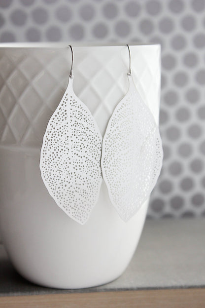 Big Leaf Earrings - matte silver rhodium