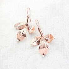 Load image into Gallery viewer, Three Leaf Branch Earrings | Rose Gold