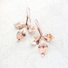 Load image into Gallery viewer, Three Leaf Branch Earrings - Rose Gold