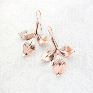 Three Leaf Branch Earrings - Rose Gold